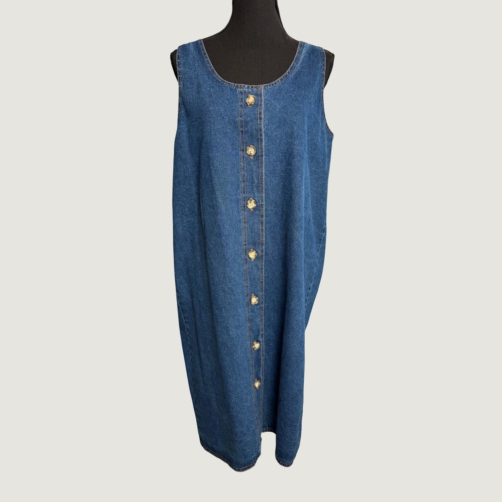 Cottagecore Vintage Denim Midi Farmcore Jumper 100% Cotton Dress USA Made M